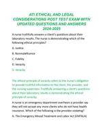 ATI ETHICAL AND LEGAL  CONSIDERATIONS POST TEST EXAM WITH  UPDATED QUESTIONS AND ANSWERS  2024-2025