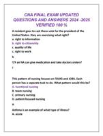 CNA FINAL EXAM UPDATED  QUESTIONS AND ANSWERS 2024 -2025  VERIFIED 100 %