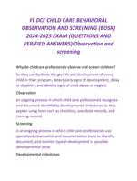 FL DCF CHILD CARE BEHAVIORAL  OBSERVATION AND SCREENING (BOSR)  2024-2025 EXAM (QUESTIONS AND  VERIFIED ANSWERS) Observation