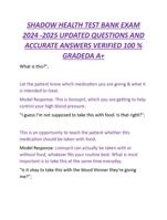 SHADOW HEALTH TEST BANK EXAM  2024 -2025 UPDATED QUESTIONS AND  ACCURATE ANSWERS VERIFIED 100 %  GRADEDA A+