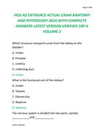 HESI A2 ENTRANCE ACTUAL EXAM ANATOMY  AND PHYSIOLOGY 2024 WITH COMPLETE  ANSWERS LATEST VERSION VERIFIED 100 % VOLUME 2