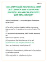 HESI A2 ENTRANCE BIOLOGY FINAL EXAM  LATEST VERSION 2024 -2025 UPDATED  QUESTIONS AND VERIFIED SOLUTIONS  BEST COPY FOR STUDY