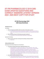 ATI RN PHARMACOLOGY 2 2019 CMS  EXAM UPDATED QUESTIONS AND  CORRECT ANSWERS LATERST VERSION  2024 -2025 BEST COPY FOR STUDY