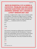 MATH 99 ESSENTIALS OF ALGEBRA &  STATISTICS- PROBLEM SOLVING EXAM  UPDATED QUESTIONS AND ACCURATE  ANSWERS VERIFIED 100 %