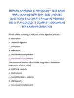 HUMAN ANATOMY & PHYSIOLOGY TEST BANK  FINAL EXAM REVIEW 2024-2025 UPDATED  QUESTIONS & ACCURATE ANSWERS VERIFIED  100 % \A+