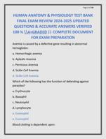 HUMAN ANATOMY & PHYSIOLOGY TEST BANK  FINAL EXAM REVIEW 2024-2025 UPDATED  QUESTIONS & ACCURATE ANSWERS VERIFIED  100 % \A+