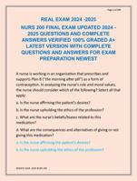 REAL EXAM 2024 -2025  NURS 200 FINAL EXAM UPDATED 2024 - 2025 QUESTIONS AND COMPLETE  ANSWERS VERIFIED 100% GRADED A+