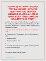 ADVANCED PATHOPHYSIOLOGY  TEST BANK EXAM 1 UPDATED  QUESTIONS AND VERIFIED  ANSWERS GRADED A+ LATEST  VERSION 2024 -2025