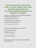 PATHOPHYSIOLOGY TEST BANK  EXAM 1 LATEST VERSION 2024 -2025  UPDATED QUESTIONS AND ACCURATE ANSWERS VERIFIED 100 % GRADED A+D