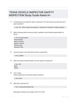 TEXAS VEHICLE INSPECTOR SAFETY INSPECTION Study Guide Rated A+