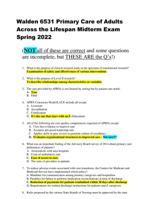 Walden 6531 Primary Care of Adults Across the Lifespan Midterm Exam Spring 2022