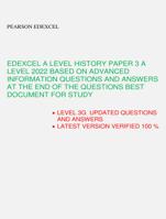 EDEXCEL A LEVEL HISTORY PAPER 3 A  LEVEL 2022 BASED ON ADVANCED  INFORMATION QUESTIONS AND ANSWERS  ATTHE END OF THE QUESTION