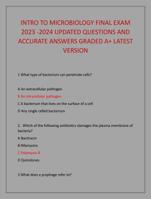 INTRO TO MICROBIOLOGY FINAL EXAM  2023 -2024 UPDATED QUESTIONS AND  ACCURATE ANSWERS GRADED A+ LATEST  VERSION