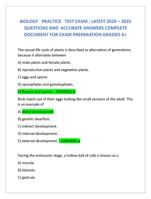 BIOLOGY PRACTICE TEST EXAM ; LATEST 2024 – 2025  QUESTIONS AND ACCURATE ANSWERS COMPLETE  DOCUMENT FOR EXAM PREPARATION