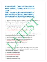 ATI NURSING CARE OF CHILDREN PROCTORED EXAM LATEST 2023- 2024 /300+ QUESTIONS AND CORRECT ANSWERS | VERIFIED ANSWERS