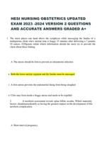 HESI NURSING OBSTETRICS UPDATED EXAM 2023-2024 VERSION 2 QUESTIONS AND ANSWERS GRADED A+