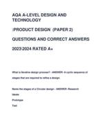 AQA A-LEVEL DESIGN AND  TECHNOLOGY :PRODUCT DESIGN (PAPER 2) QUESTIONS AND CORRECT ANSWERS 20232024 RATED A+