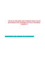 ATI TEAS 7 READING 2022 VERSION 3 REAL EXAM  QUESTIONS AND ANSWERS /ATI TEAS 7 READING  VERSION 3