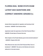 FLORIDA BAIL BOND STATE EXAM  LATEST 2024 QUESTIONS AND  CORRECT ANSWERS GRADED A+