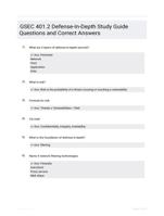 GSEC 401.2 Defense-In-Depth Study Guide Questions and Correct Answers