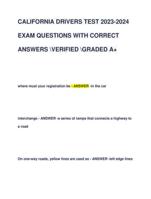 CALIFORNIA DRIVERS TEST 2023-2024  EXAM QUESTIONS WITH CORRECT  ANSWERS VERIFIED GRADED A+