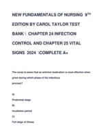 NEW FUNDAMENTALS OF NURSING 9TH EDITION BY CAROL TAYLOR TEST  BANK  CHAPTER 24 INFECTION  CONTROL AND CHAPTER 25 VITAL