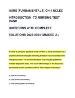 NURS (FUNDAMENTALS):CH 1 NCLEX INTRODUCTION TO NURSING TEST  BANK  QUESTIONS WITH COMPLETE SOLUTIONS 2023-2024 GRADED A+