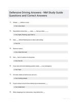 Defensive Driving Answers - NM Study Guide Questions and Correct Answers