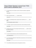 Class D Water Operator License Exam TCEQ QUESTIONS & ANSWERS 2024