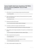 Home Health Aide Exam Questions FOR REAL ESTATE  MCQS SUMMARY SOLICITORS  ACCOUNTS