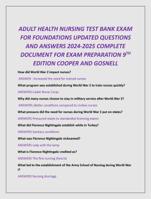 ADULT HEALTH NURSING TEST BANK EXAM  FOR FOUNDATIONS UPDATED QUESTIONS  AND ANSWERS 2024-2025 COMPLETE  DOCUMENT FOR EXAM