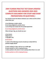 DMV FLORIDA PRACTICE TEST EXAM UPDATED  QUESTIONS AND ANSWERS 2024-2025  COMPLETE DOCUMENT FOR STUDY AND EXAM  PREPARATIONS