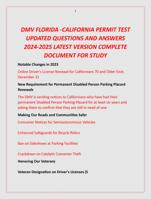 DMV FLORIDA -CALIFORNIA PERMIT TEST  UPDATED QUESTIONS AND ANSWERS  2024-2025 LATEST VERSION COMPLETE  DOCUMENT FOR STUDY