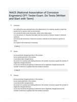 NACE (National Association of Corrosion Engineers) CP1 Tester Exam. Do Tests (Written and Start with Term)