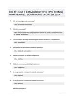 BIO 181 Unit 3 EXAM QUESTIONS (190 TERMS) WITH VERIFIED DEFINITIONS UPDATED 2024