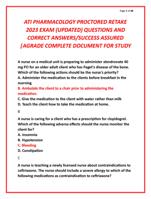 ATI PHARMACOLOGY PROCTORED RETAKE  2023 EXAM (UPDATED) QUESTIONS AND  CORRECT ANSWERS/SUCCESS ASSURED  |AGRADE COMPLETE EXAM