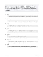 Bio 181 Exam 1 (Latest 2024/ 2024 Update) Questions and Verified Answers| 100% Correct| Grade A