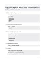 Digestive System - MCAT Study Guide Questions and Correct Answers