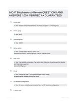 MCAT Biochemistry Review QUESTIONS AND ANSWERS 100% VERIFIED A+ GUARANTEED