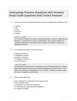 Embryology Practice Questions with Answers Study Guide Questions and Correct Answers