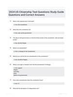 2024 US Citizenship Test Questions Study Guide Questions and Correct Answers