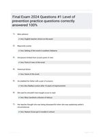 Final Exam 2024 Questions #1 Level of prevention practice questions correctly answered 100%