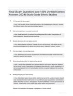 Final (Exam Questions and 100% Verified Correct Answers 2024) Study Guide Ethnic Studies