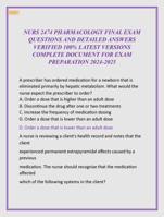 NURS 2474 PHARMACOLOGY FINAL EXAM  QUESTIONS AND DETAILED ANSWERS  VERIFIED 100% LATEST VERSIONS  COMPLETE DOCUMENT FOR EXAM