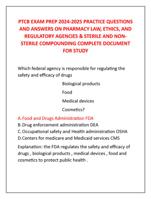 PTCB EXAM PREP 2024-2025 PRACTICE QUESTIONS  AND ANSWERS ON PHARMACY LAW, ETHICS, AND  REGULATORY AGENCIES & STERILE