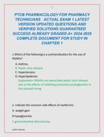 PTCB PHARMACOLOGY FOR PHARMACY  TECHNICIANS ACTUAL EXAM 1 LATEST  VERSION UPDATED QUESTIONS AND  VERIFIED SOLUTIONS