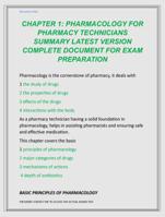 CHAPTER 1: PHARMACOLOGY FOR  PHARMACY TECHNICIANS SUMMARY LATEST VERSION  COMPLETE DOCUMENT FOR EXAM  PREPARATION