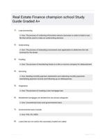 Real Estate Finance champion school Study Guide Graded A+