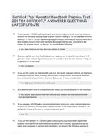 Certified Pool Operator Handbook
Practice Test - 2017 84 CORRECTLY ANSWERED QUESTIONS LATEST UPDATE