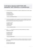 6-20 Claims Adjuster QUESTIONS AND ANSWERS 100% VERIFIED A+ GUARANTEED